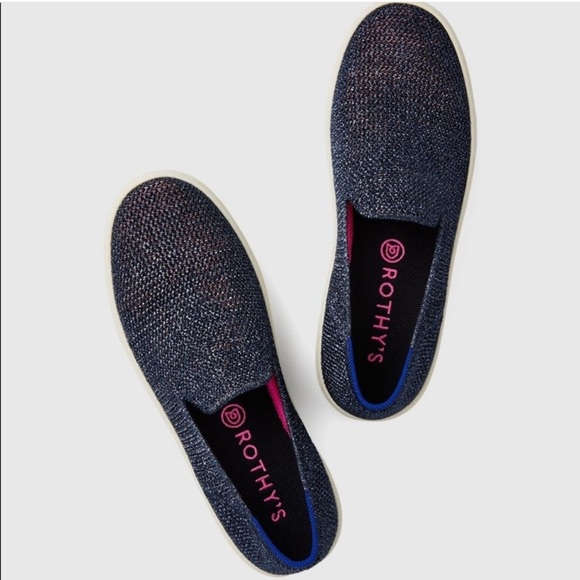 Rothy’s metallic sparkle navy lattice sneakers peekaboo pink underneath - Picture 1 of 5